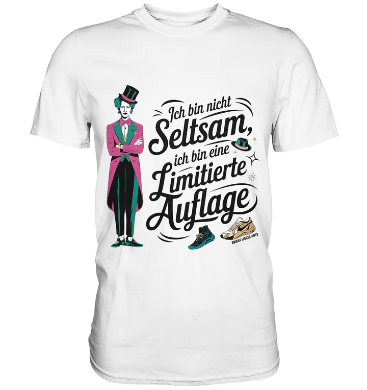 Limitierte Auflage – Pinker Smoking und Zylinder - Premium Shirt Bright Lights Arts
