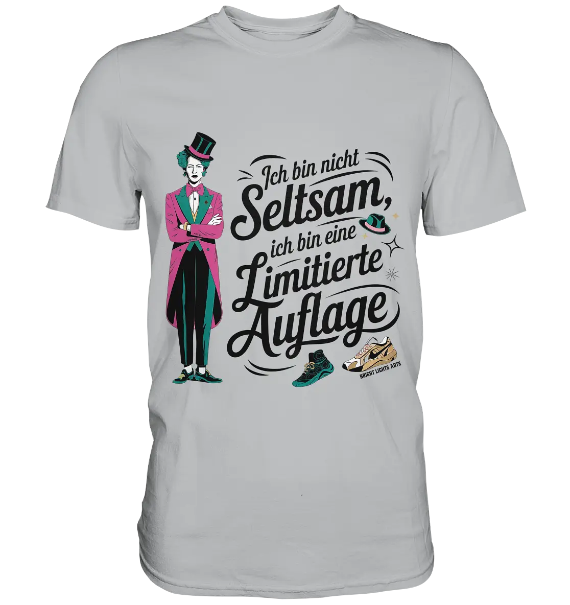 Limitierte Auflage – Pinker Smoking und Zylinder - Premium Shirt Bright Lights Arts