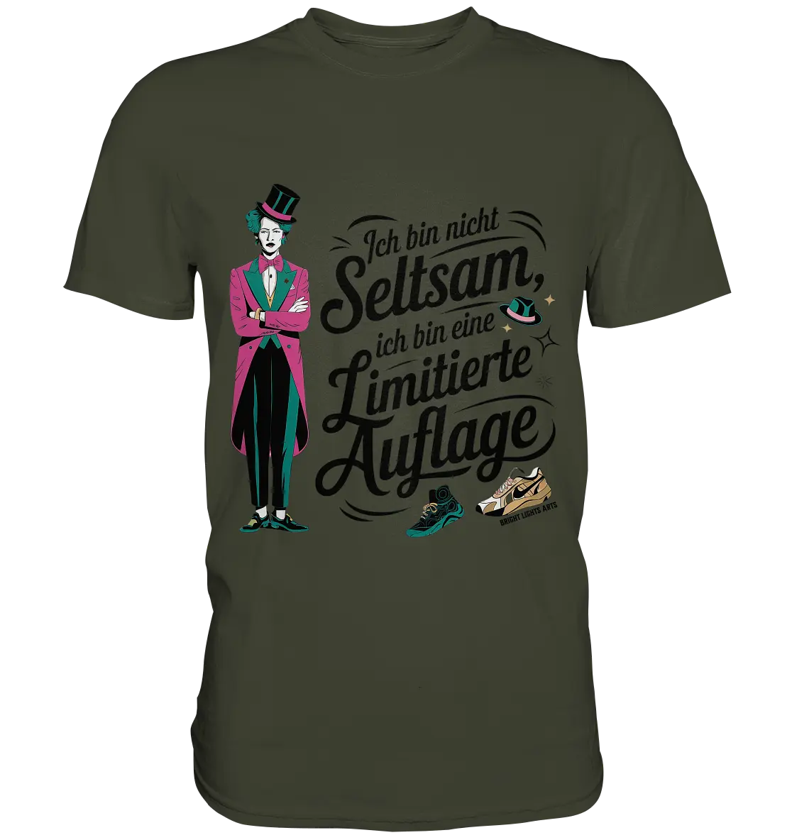 Limitierte Auflage – Pinker Smoking und Zylinder - Premium Shirt Bright Lights Arts