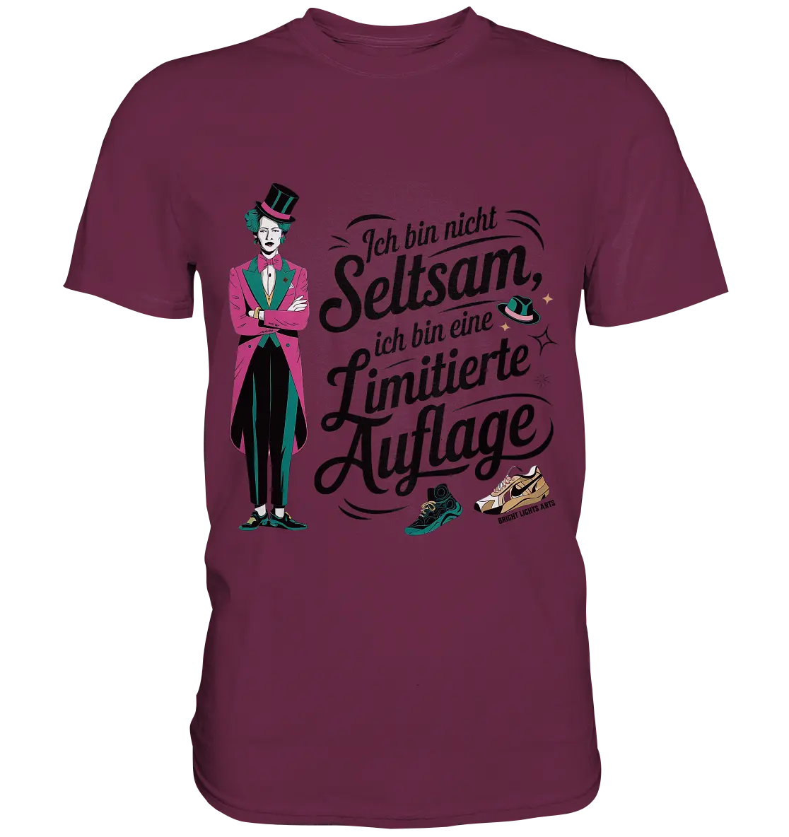 Limitierte Auflage – Pinker Smoking und Zylinder - Premium Shirt Bright Lights Arts