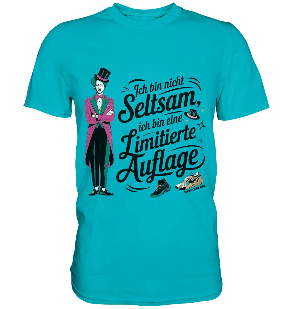 Limitierte Auflage – Pinker Smoking und Zylinder - Premium Shirt Bright Lights Arts