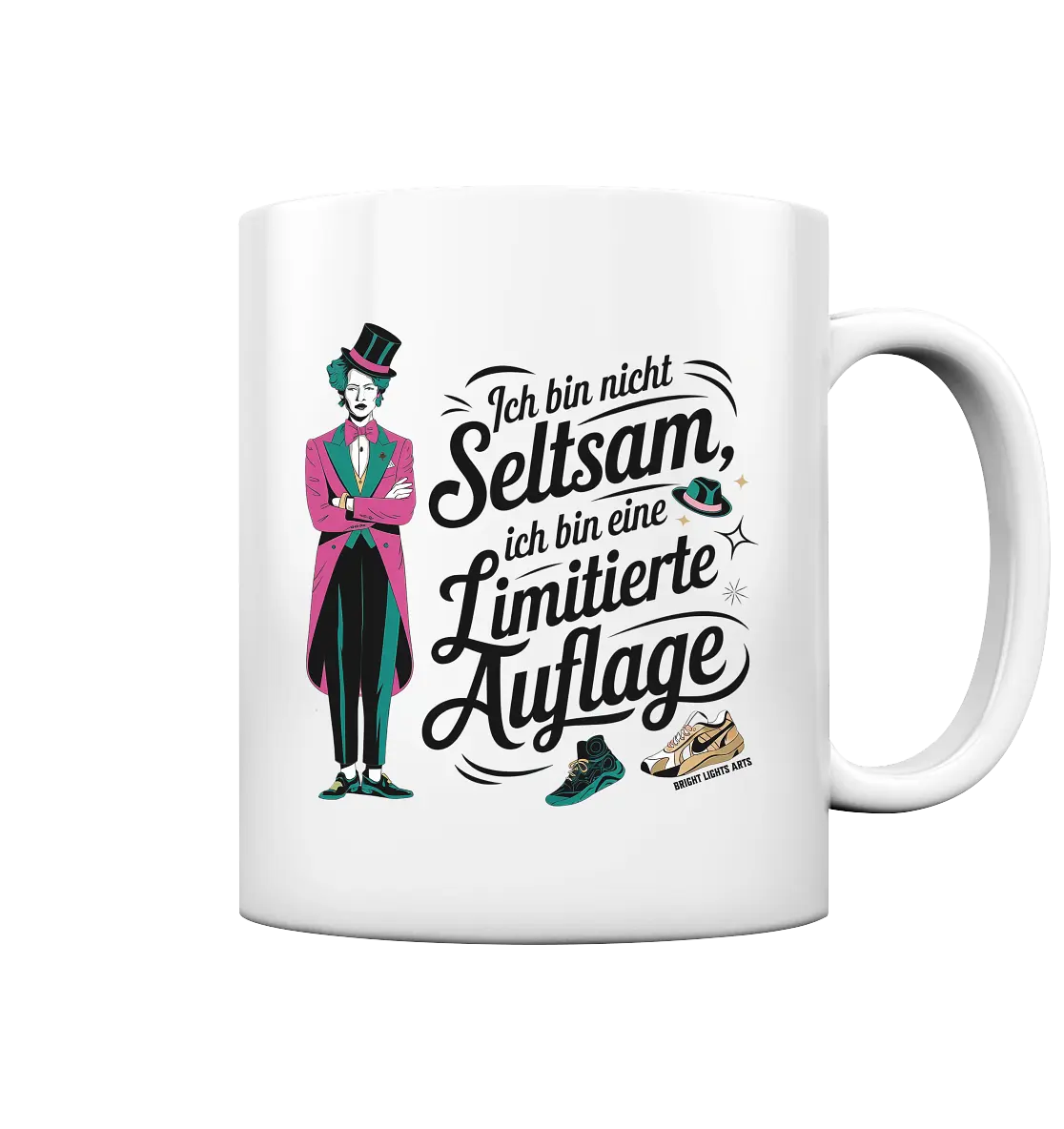 Limitierte Auflage – Pinker Smoking und Zylinder - Tasse glossy Bright Lights Arts