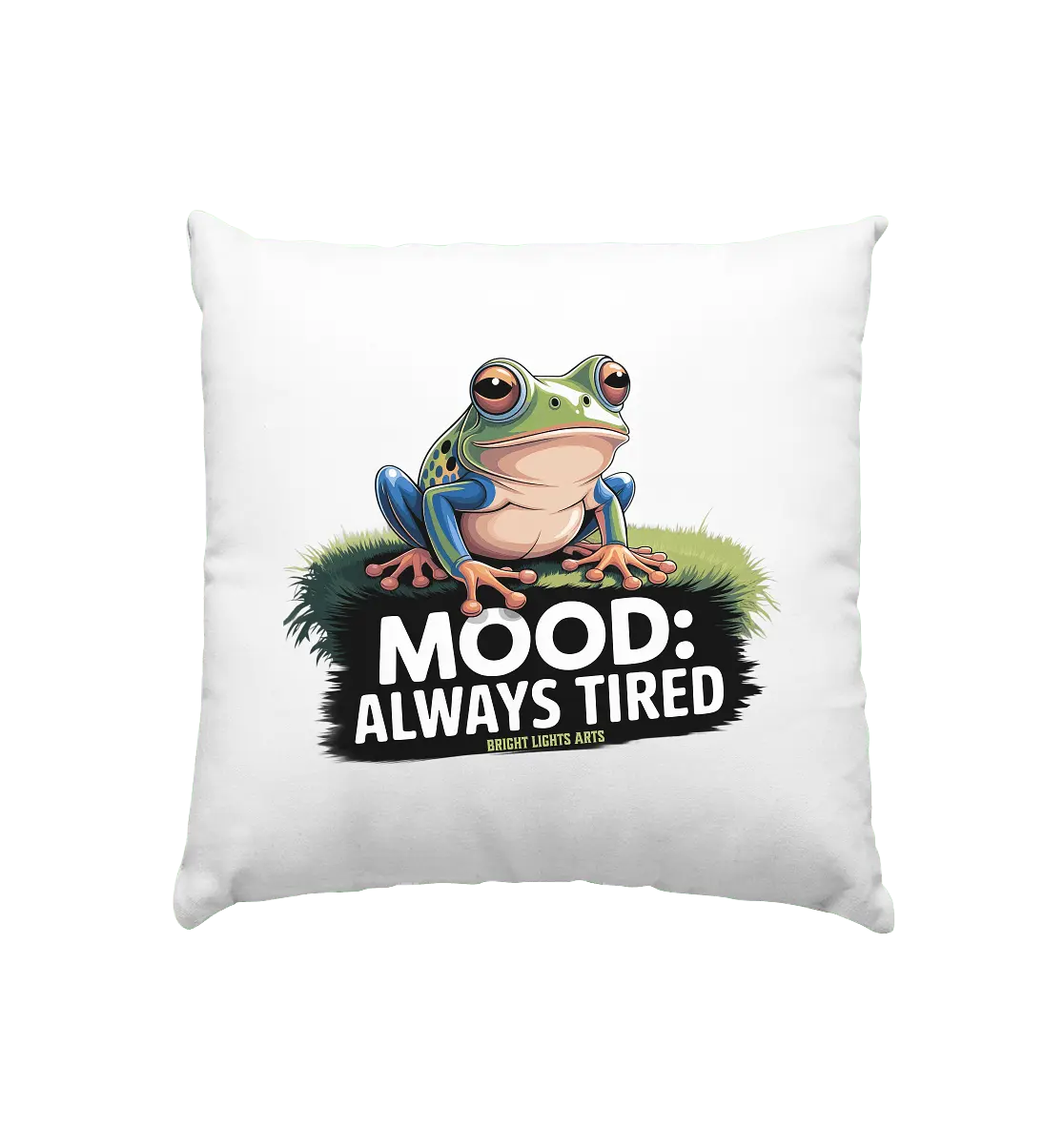 MOOD: ALWAYS TIRED – Charmanter Cartoon - Frosch - Kissen 40x40cm - Bright Lights Arts