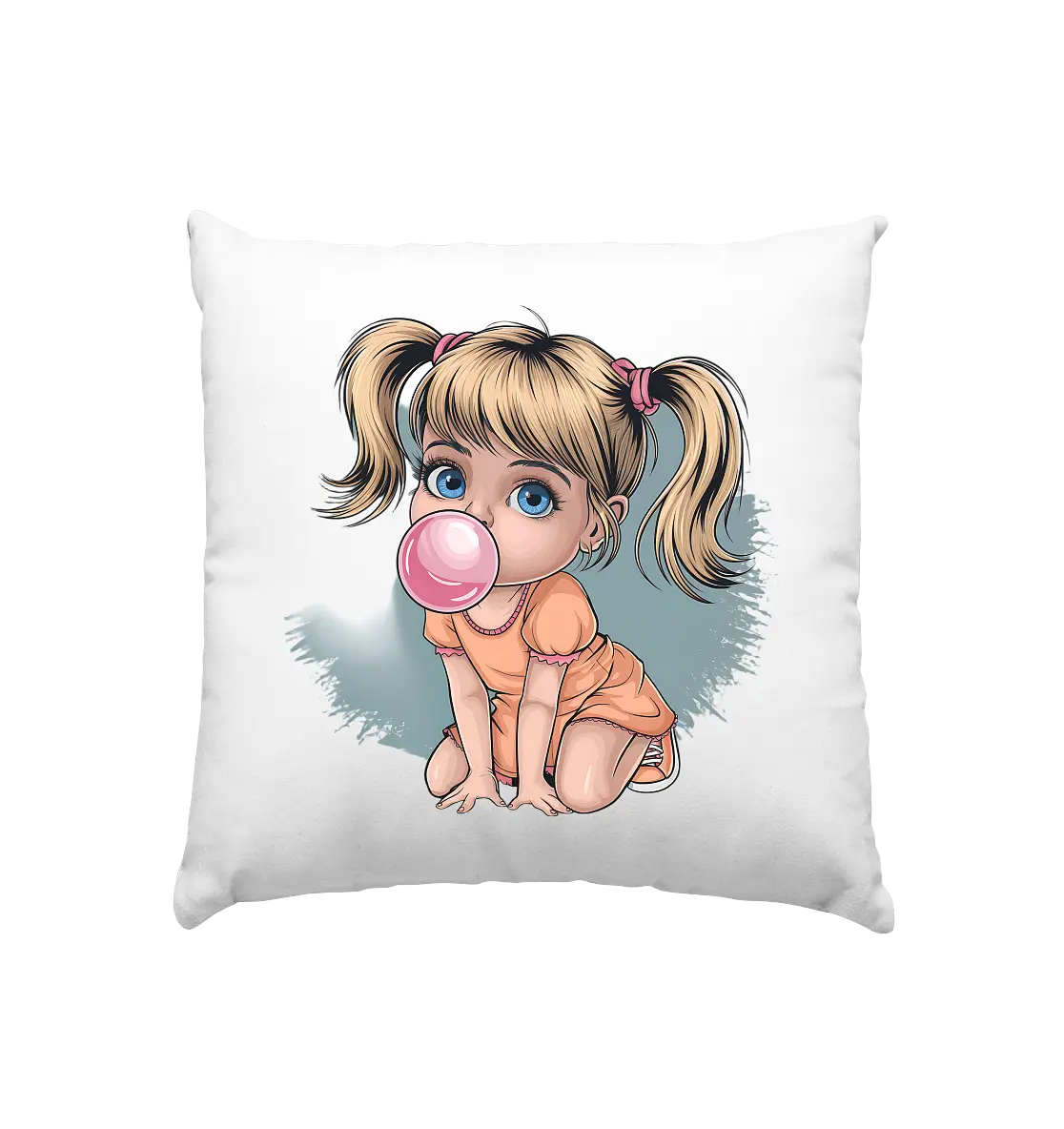 Mädchen mit großer Kaugummiblase - Kissen 40x40cm Bright Lights Arts