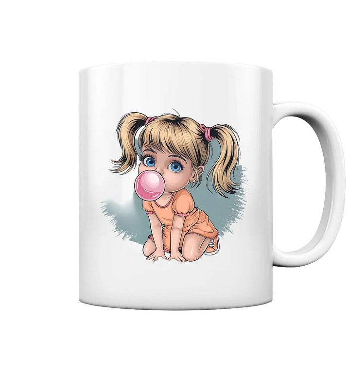 Mädchen mit großer Kaugummiblase - Tasse glossy Bright Lights Arts