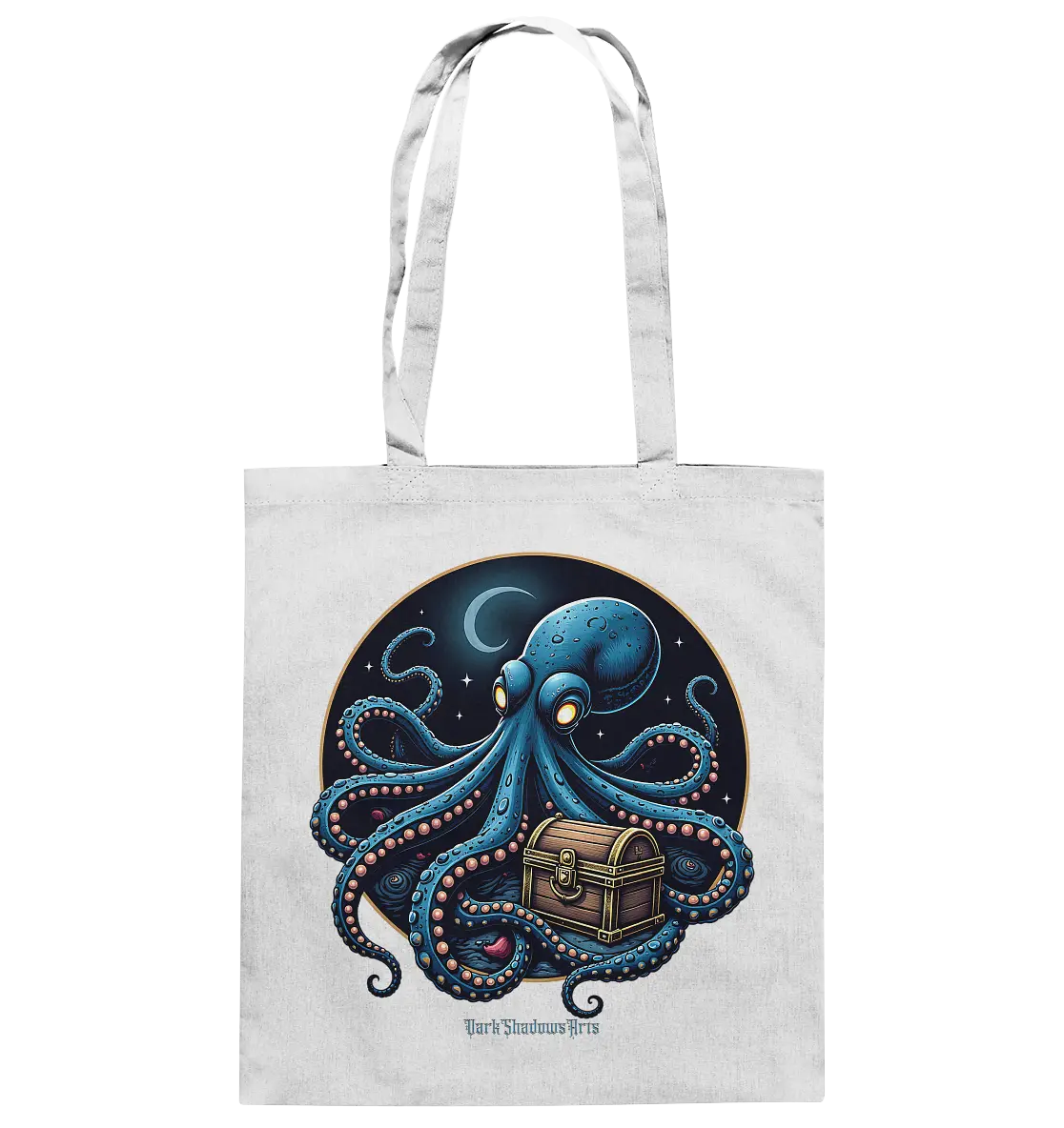 Majestätischer Tintenfisch – Hüter der Schatzkiste - Baumwolltasche Bright Lights Arts