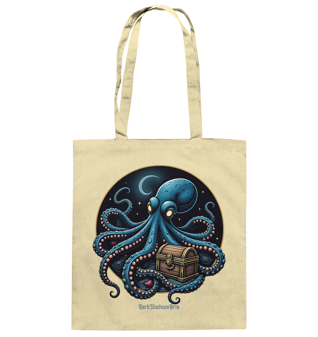 Majestätischer Tintenfisch – Hüter der Schatzkiste - Baumwolltasche Bright Lights Arts