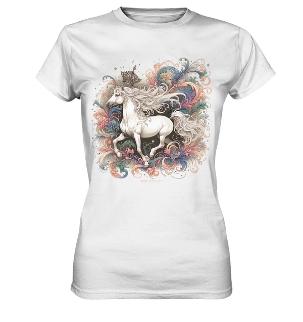 Märchenhaftes weißes Pferd mit Krone - Ladies Premium Shirt Bright Lights Arts