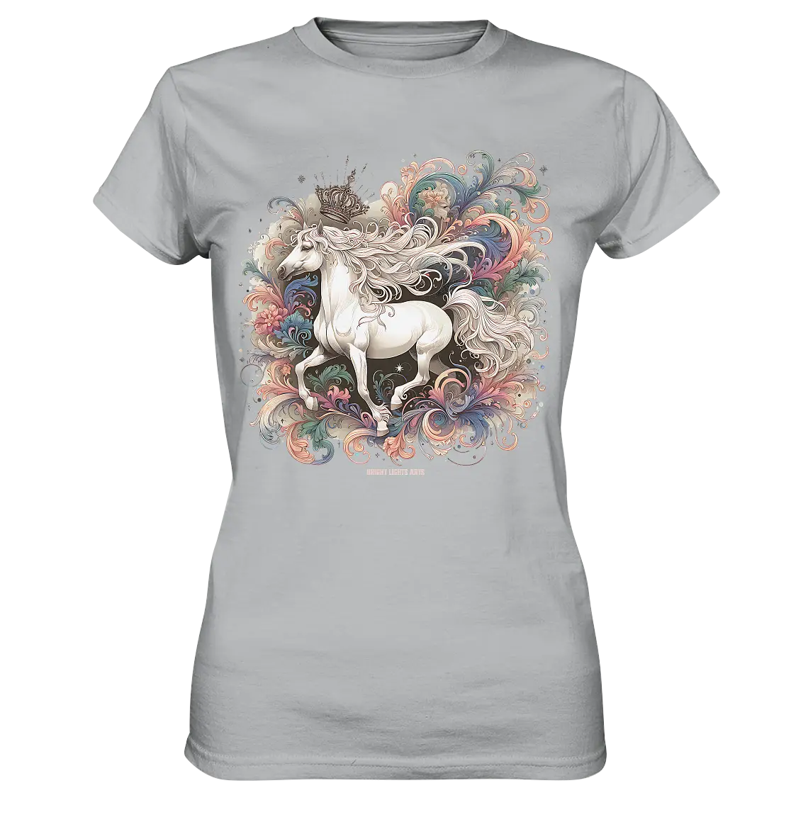 Märchenhaftes weißes Pferd mit Krone - Ladies Premium Shirt Bright Lights Arts