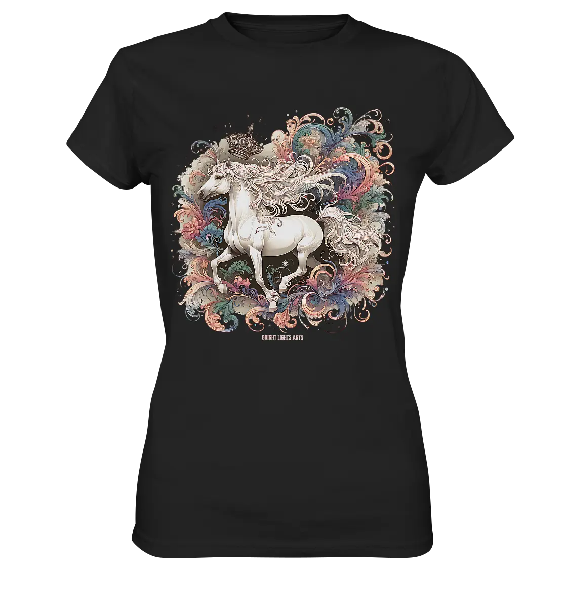 Märchenhaftes weißes Pferd mit Krone - Ladies Premium Shirt Bright Lights Arts