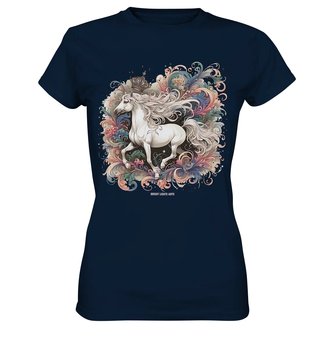 Märchenhaftes weißes Pferd mit Krone - Ladies Premium Shirt Bright Lights Arts