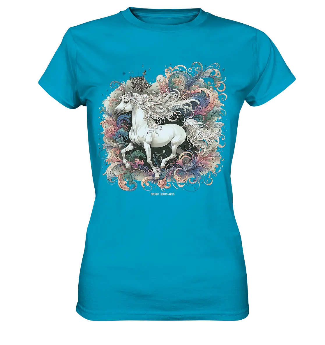 Märchenhaftes weißes Pferd mit Krone - Ladies Premium Shirt Bright Lights Arts
