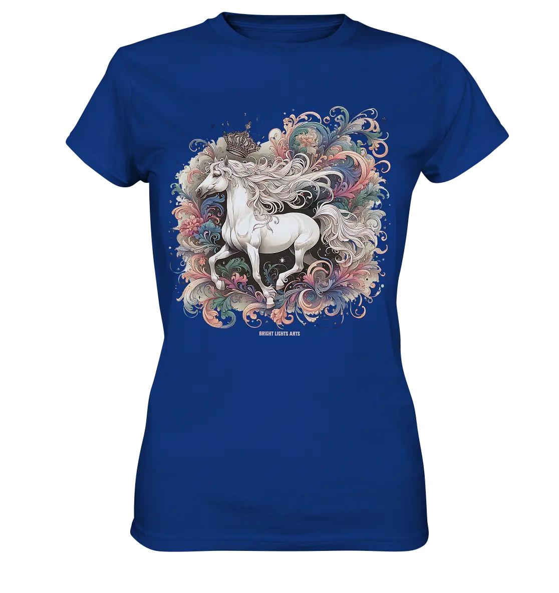 Märchenhaftes weißes Pferd mit Krone - Ladies Premium Shirt Bright Lights Arts