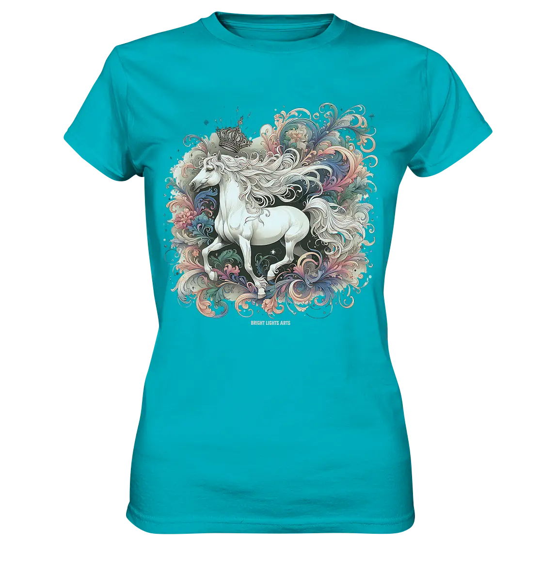 Märchenhaftes weißes Pferd mit Krone - Ladies Premium Shirt Bright Lights Arts
