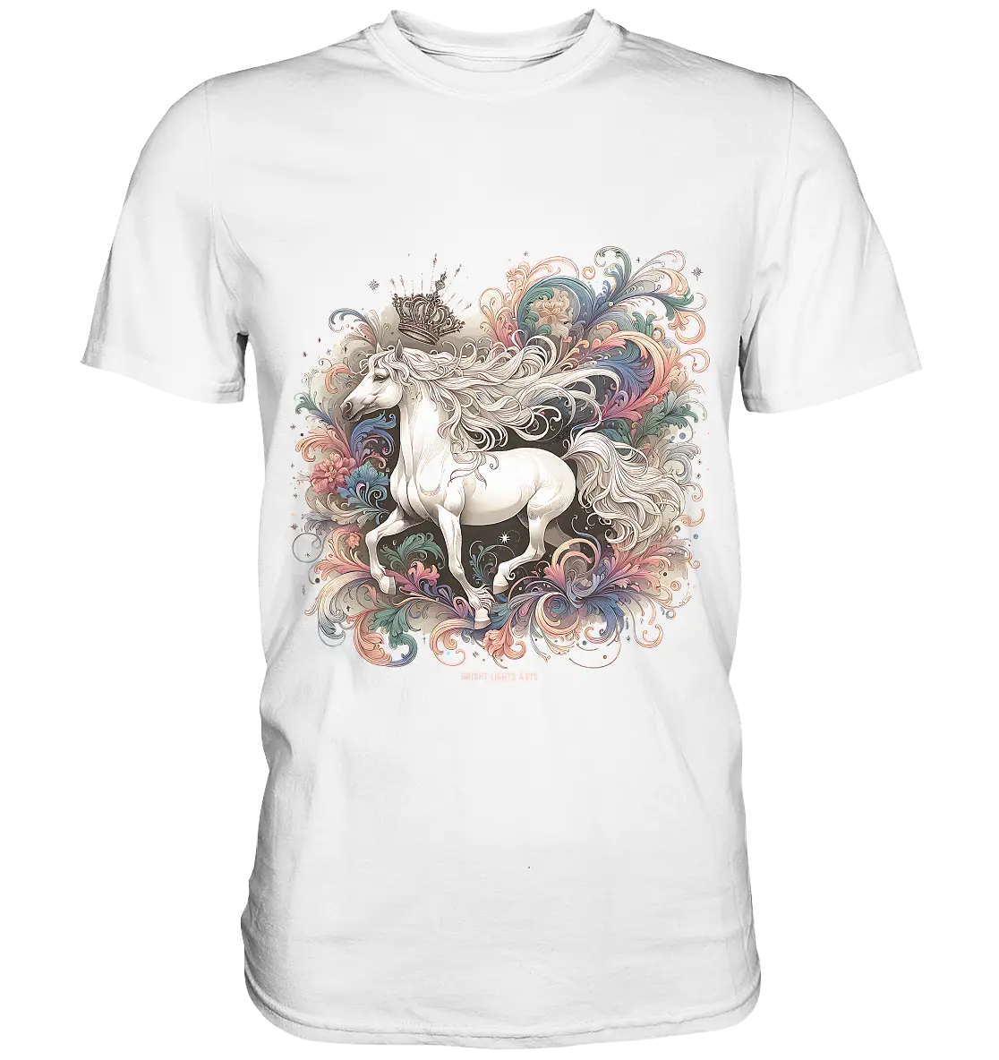 Märchenhaftes weißes Pferd mit Krone - Premium Shirt Bright Lights Arts