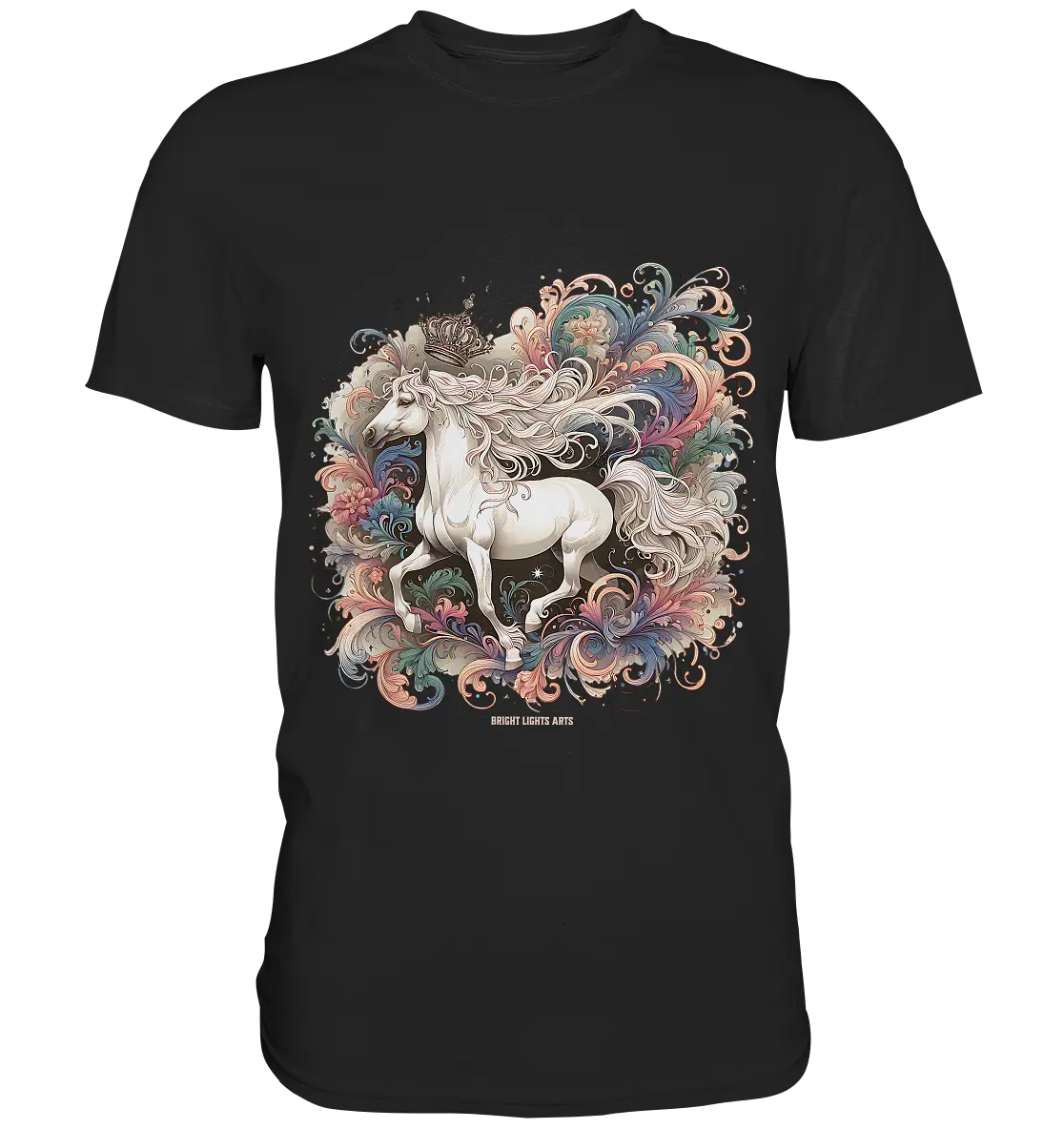 Märchenhaftes weißes Pferd mit Krone - Premium Shirt Bright Lights Arts