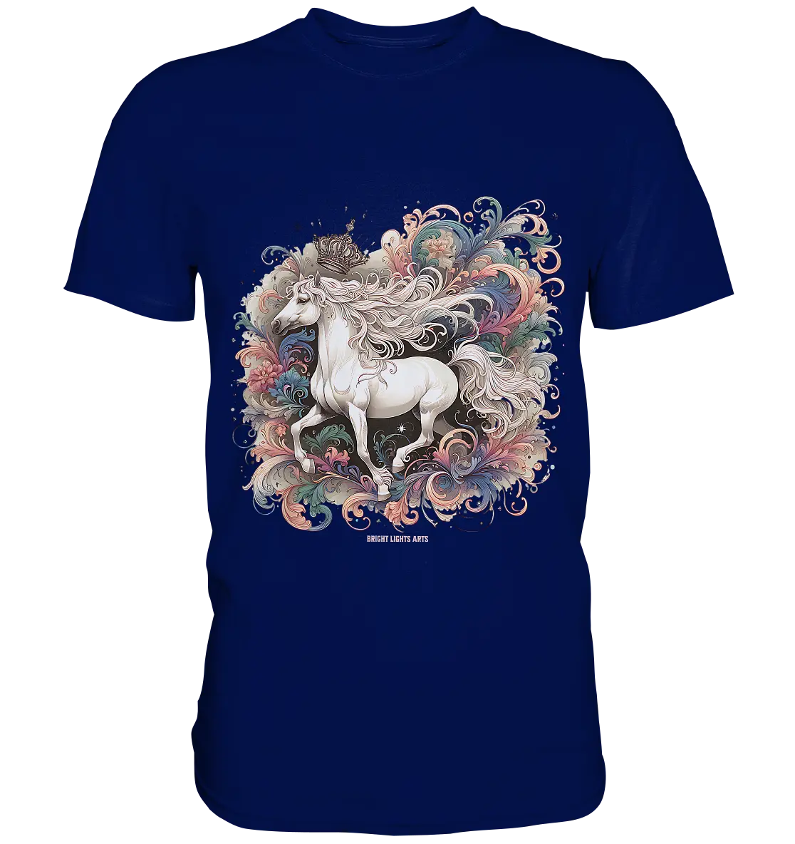 Märchenhaftes weißes Pferd mit Krone - Premium Shirt Bright Lights Arts