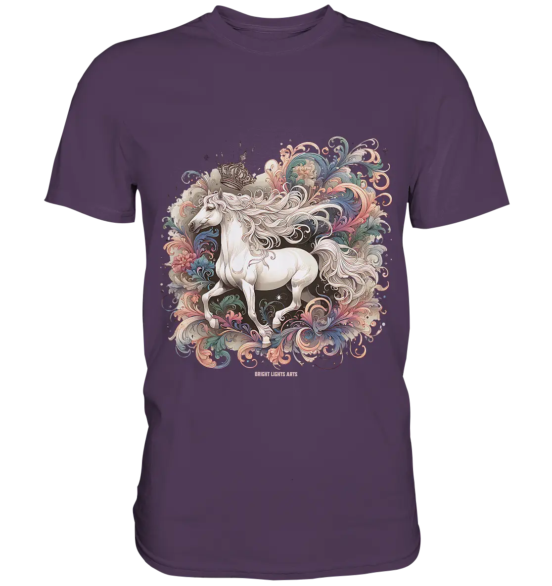 Märchenhaftes weißes Pferd mit Krone - Premium Shirt Bright Lights Arts