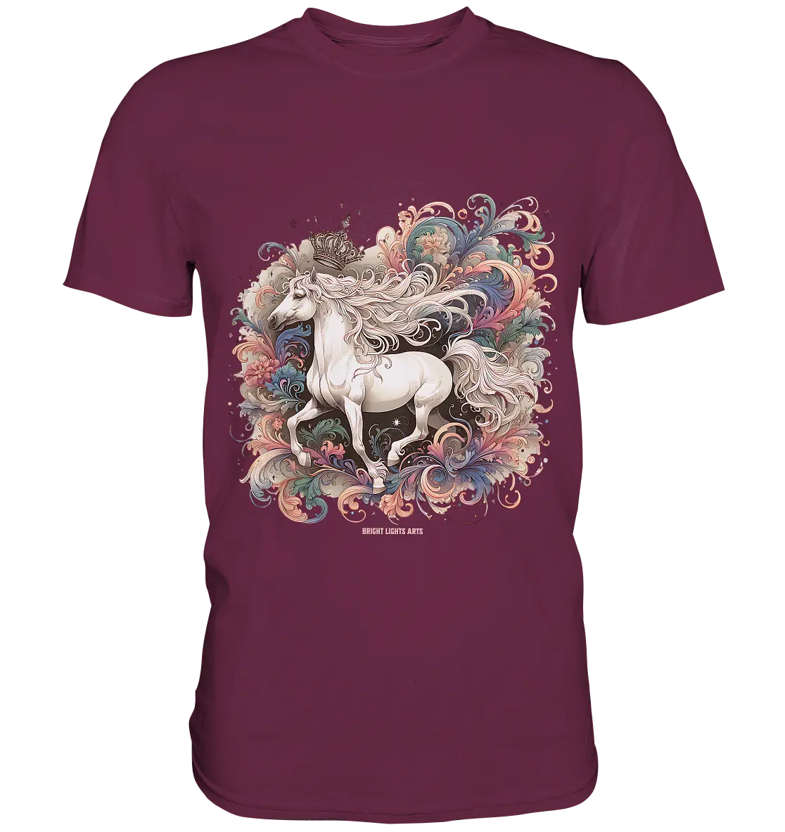 Märchenhaftes weißes Pferd mit Krone - Premium Shirt Bright Lights Arts