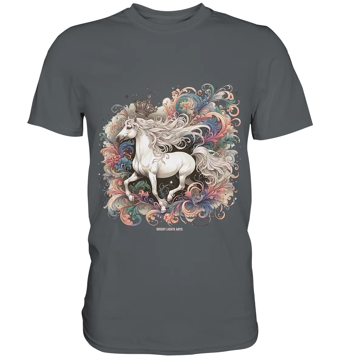 Märchenhaftes weißes Pferd mit Krone - Premium Shirt Bright Lights Arts