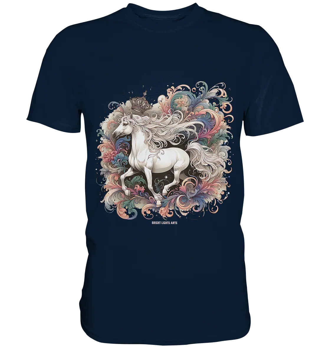 Märchenhaftes weißes Pferd mit Krone - Premium Shirt Bright Lights Arts