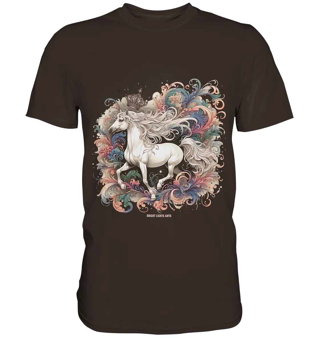 Märchenhaftes weißes Pferd mit Krone - Premium Shirt Bright Lights Arts