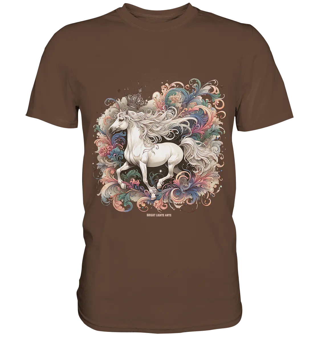 Märchenhaftes weißes Pferd mit Krone - Premium Shirt Bright Lights Arts