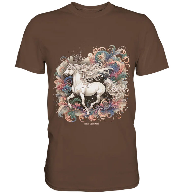 Märchenhaftes weißes Pferd mit Krone - Premium Shirt Bright Lights Arts