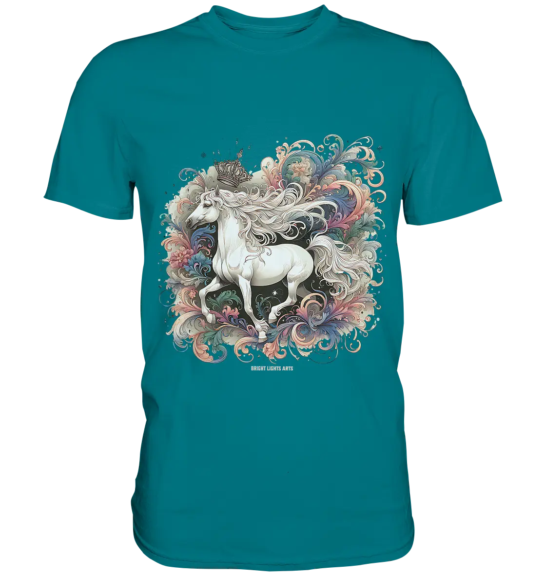 Märchenhaftes weißes Pferd mit Krone - Premium Shirt Bright Lights Arts