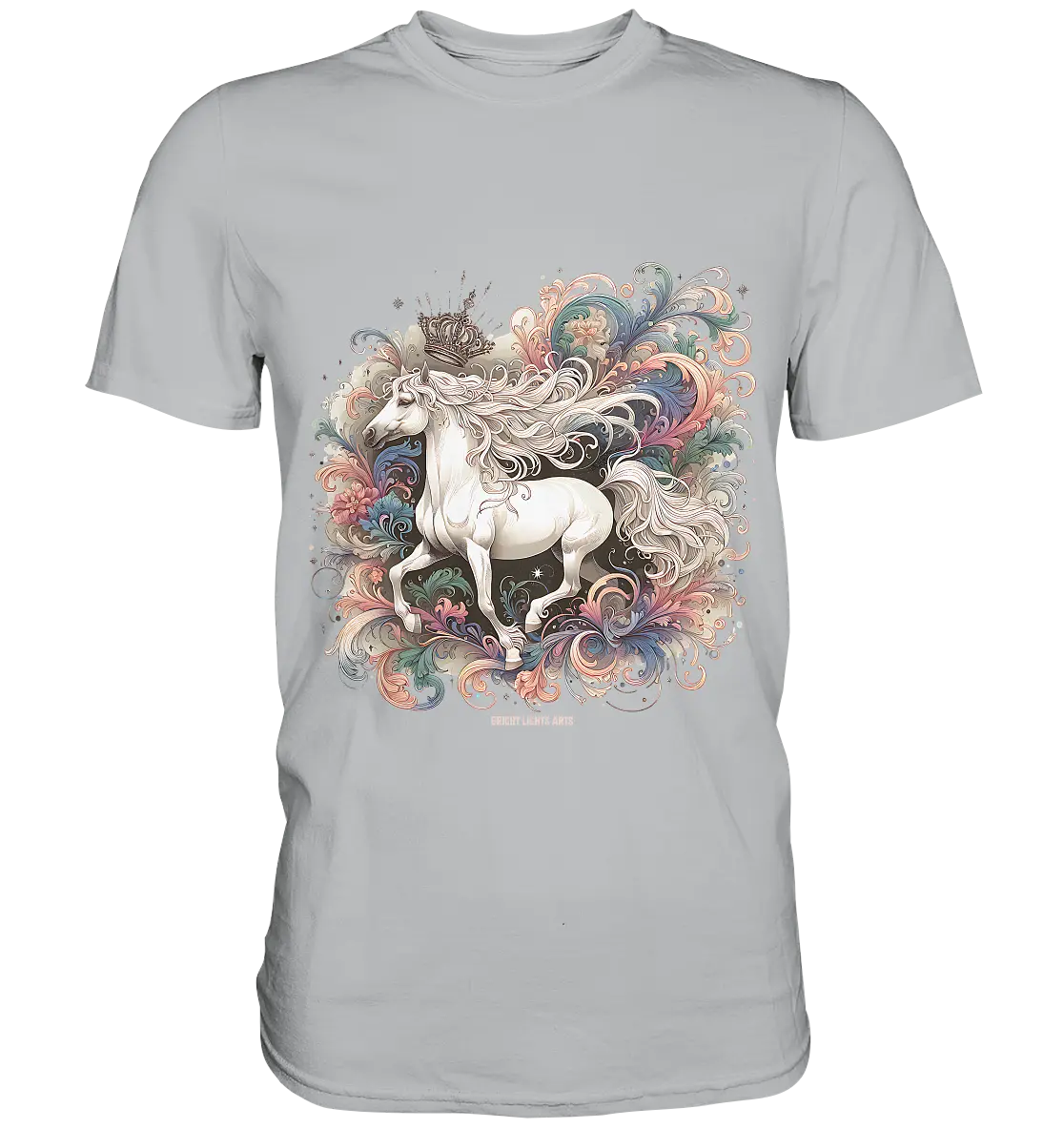 Märchenhaftes weißes Pferd mit Krone - Premium Shirt Bright Lights Arts