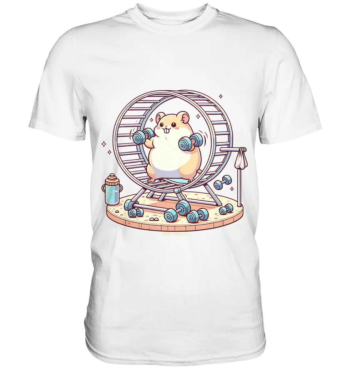 Meerschweinchen im Fitness-Laufrad - Premium Shirt Bright Lights Arts