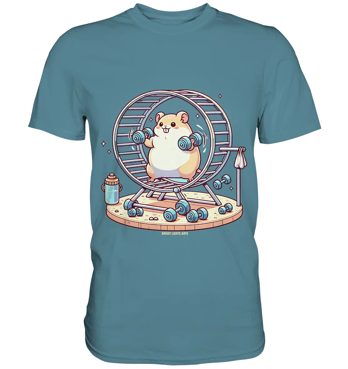 Meerschweinchen im Fitness-Laufrad - Premium Shirt Bright Lights Arts