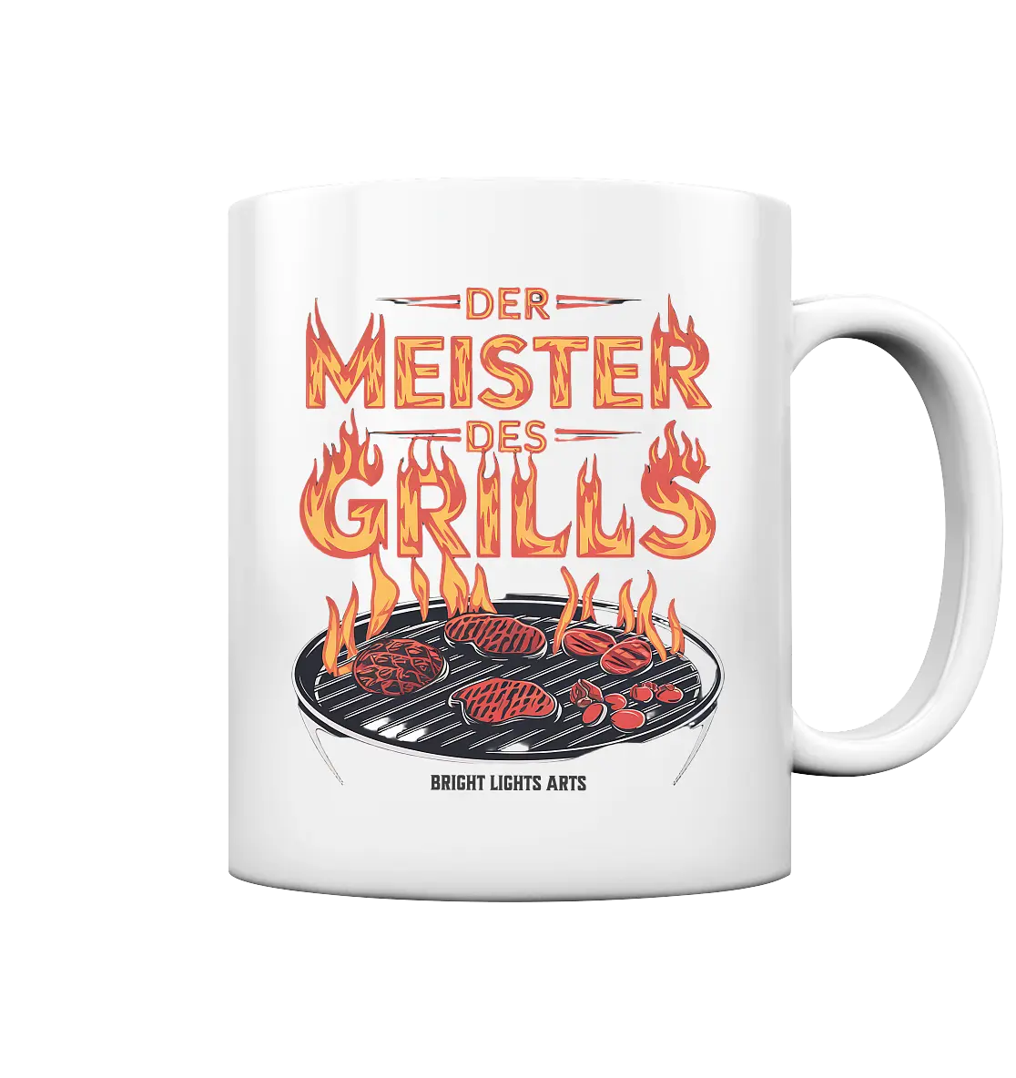 Meister des Grills – Flammendes Grillrost - Tasse glossy Bright Lights Arts
