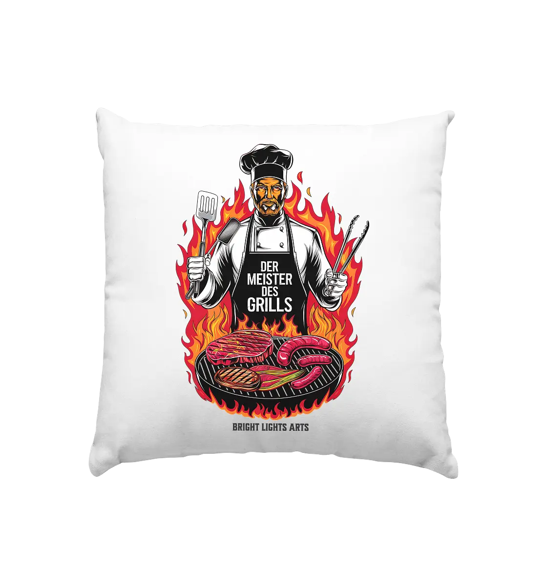 Meister des Grills – Koch im Flammenmeer - Kissen 40x40cm Bright Lights Arts
