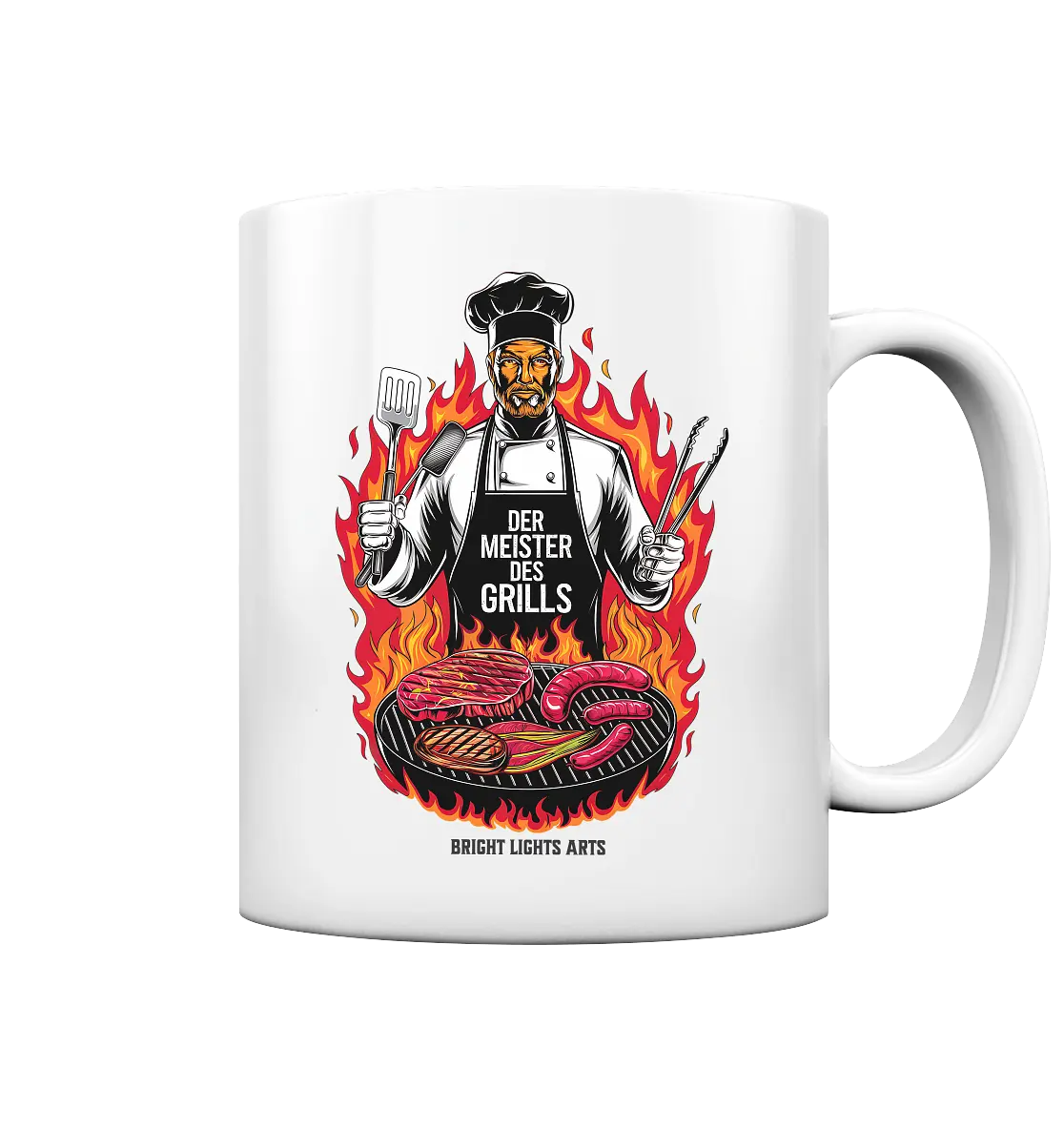 Meister des Grills – Koch im Flammenmeer - Tasse glossy Bright Lights Arts