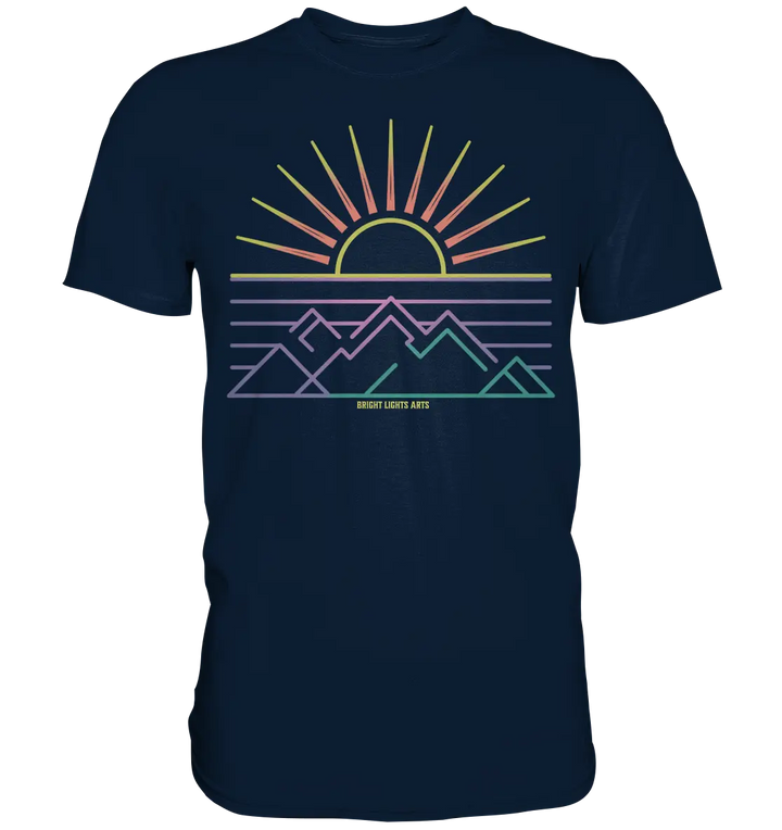 Minimalistisches Bergpanorama bei Sonnenaufgang - Premium Shirt Bright Lights Arts
