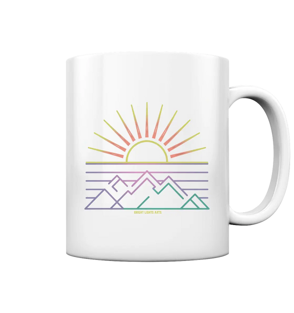 Minimalistisches Bergpanorama bei Sonnenaufgang - Tasse glossy Bright Lights Arts