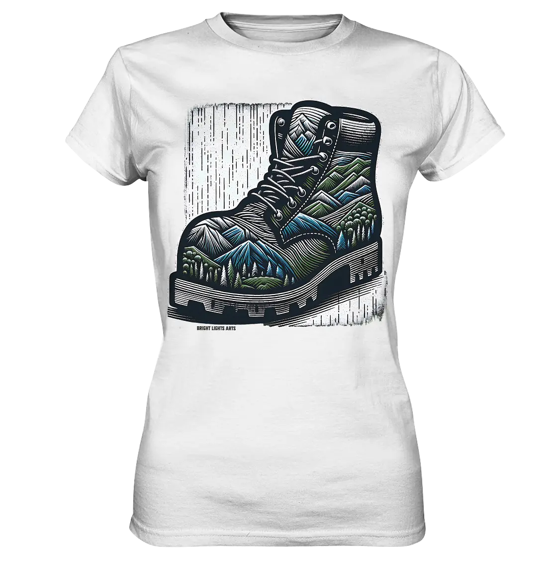 Mountain Steps Boot – Abenteuerliches Wanderschuh-Design voller Naturinspiration - Ladies Premium Shirt Bright Lights Arts