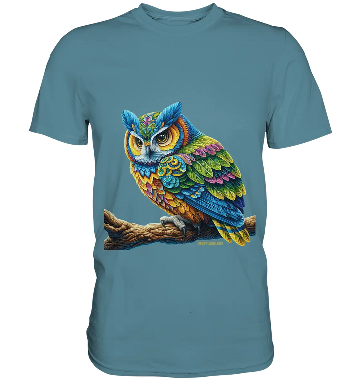Mystische Eule -  Ausdrucksstarke Kunst mit leuchtenden Farben - Premium Shirt Bright Lights Arts