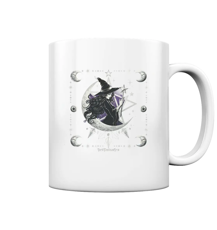 Mystische Hexe im Halbmond Magische Sternennacht - Tasse glossy Bright Lights Arts