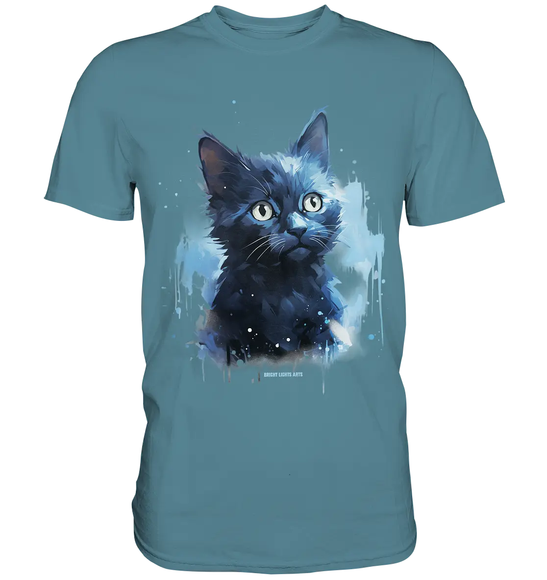 Mystische Katzenmagie – Faszinierendes Blau-Schwarz Design - Premium Shirt Bright Lights Arts
