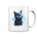 Mystische Katzenmagie – Faszinierendes Blau-Schwarz Design - Tasse glossy Bright Lights Arts
