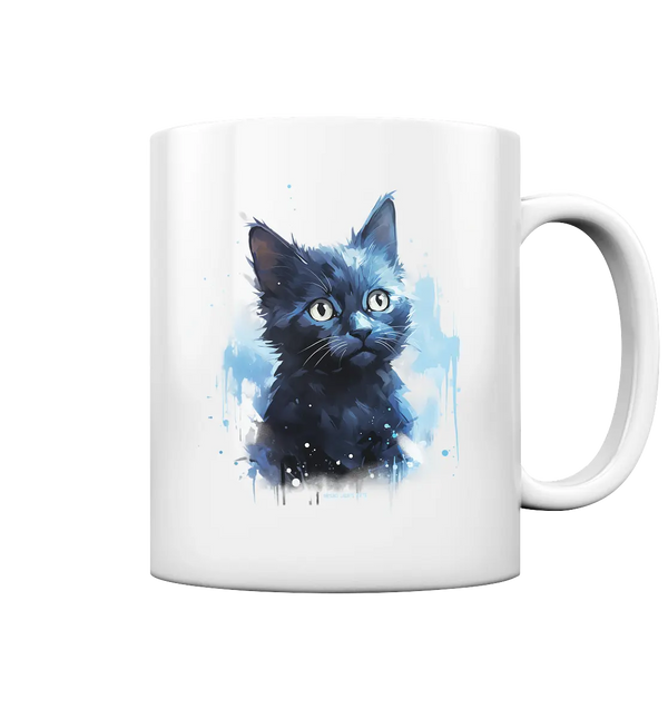 Mystische Katzenmagie – Faszinierendes Blau-Schwarz Design - Tasse glossy Bright Lights Arts