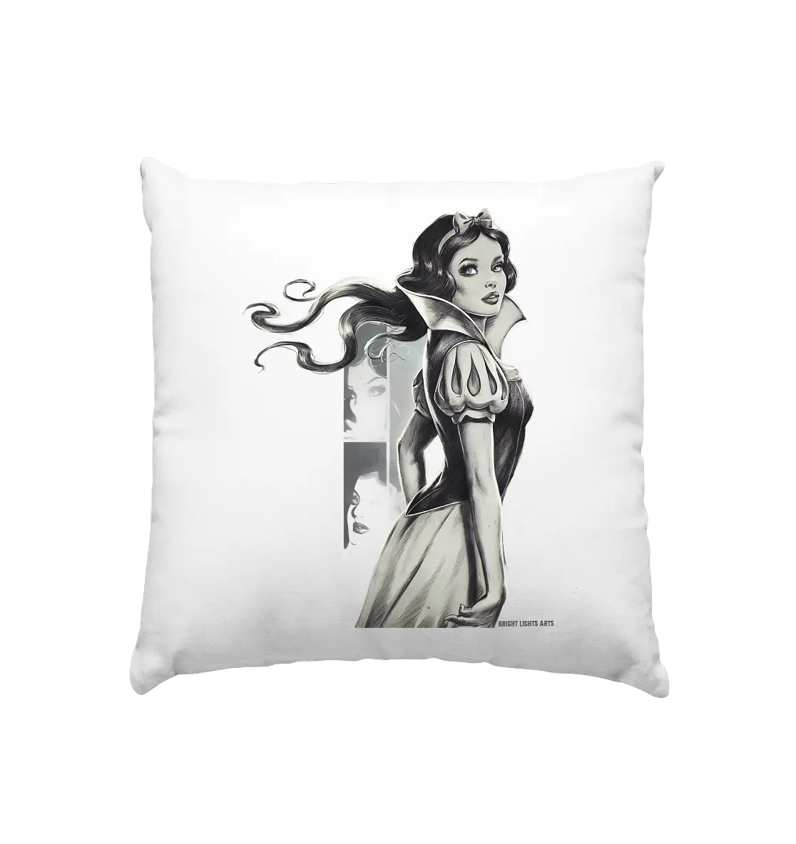 Mystische Schneewittchen – Dunkle Eleganz trifft Märchenzauber - Kissen 40x40cm Bright Lights Arts