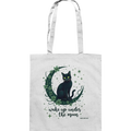 Mystische schwarze Katze auf Mondsichel I wake up under the moon - Baumwolltasche Bright Lights Arts