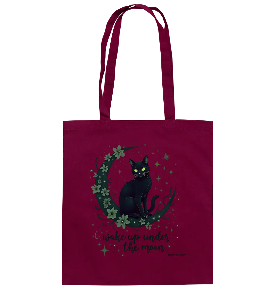 Mystische schwarze Katze auf Mondsichel I wake up under the moon - Baumwolltasche Bright Lights Arts