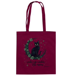 Mystische schwarze Katze auf Mondsichel I wake up under the moon - Baumwolltasche Bright Lights Arts