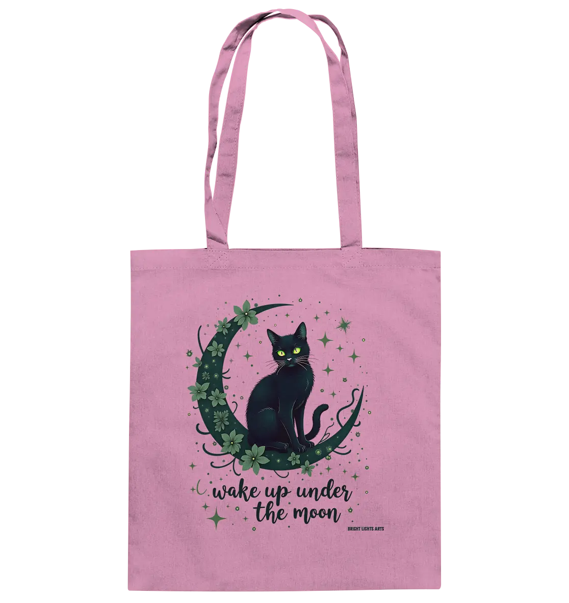 Mystische schwarze Katze auf Mondsichel I wake up under the moon - Baumwolltasche Bright Lights Arts