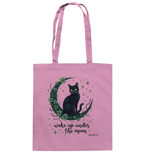 Mystische schwarze Katze auf Mondsichel I wake up under the moon - Baumwolltasche Bright Lights Arts