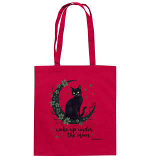 Mystische schwarze Katze auf Mondsichel I wake up under the moon - Baumwolltasche Bright Lights Arts